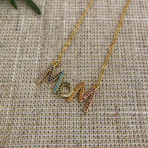 Chain with a multicolor cz pave embellished Mom necklace 311-9 | Erika Williner Designs