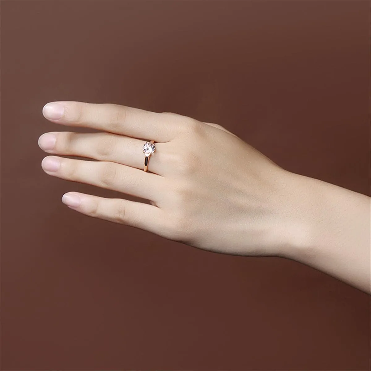 Champagne Crystal & 18K Rose Gold-Plated Round Ring
