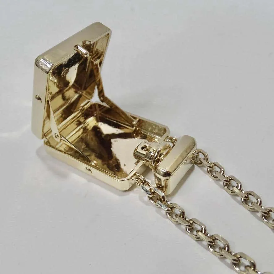 Chanel CC Gold Tone Perfume Bottle Locket Necklace