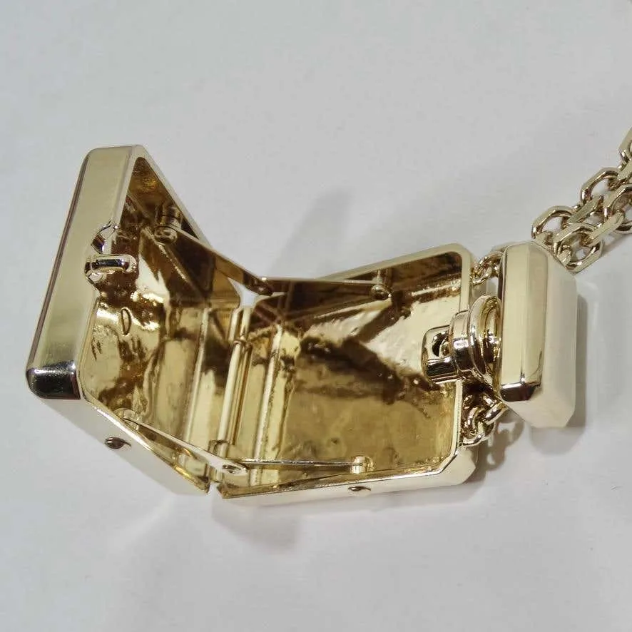 Chanel CC Gold Tone Perfume Bottle Locket Necklace
