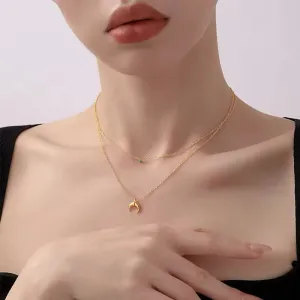 Charming Double Layer Chain Zircon Crescent Pendant Necklace