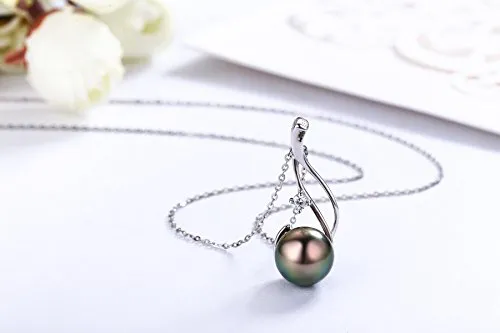 CHAULRI Authentic 9-10mm South Sea Tahitian Black Pearl Pendant Necklace 18K Gold Plated 925 Sterling Silver - Jewelry Gifts for Women Wife Mom Daughter