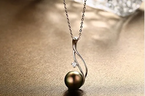 CHAULRI Authentic 9-10mm South Sea Tahitian Black Pearl Pendant Necklace 18K Gold Plated 925 Sterling Silver - Jewelry Gifts for Women Wife Mom Daughter