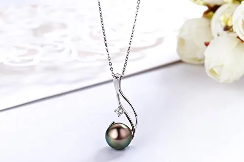 CHAULRI Authentic 9-10mm South Sea Tahitian Black Pearl Pendant Necklace 18K Gold Plated 925 Sterling Silver - Jewelry Gifts for Women Wife Mom Daughter