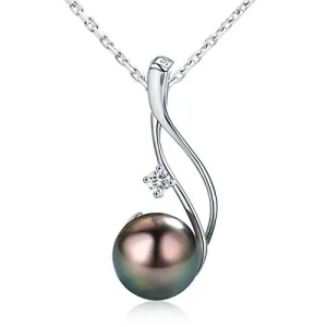 CHAULRI Authentic 9-10mm South Sea Tahitian Black Pearl Pendant Necklace 18K Gold Plated 925 Sterling Silver - Jewelry Gifts for Women Wife Mom Daughter
