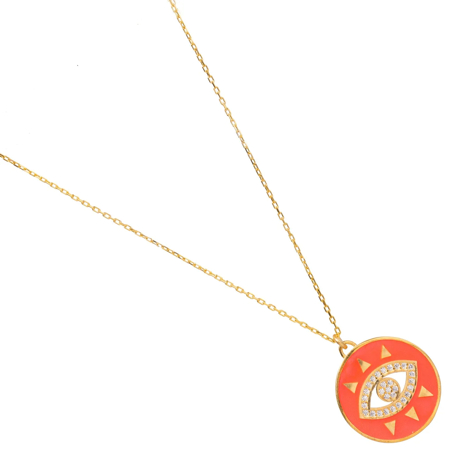 Cheerful Neon Pink Evil Eye & Diamond Pendant Gold Chain Necklace
