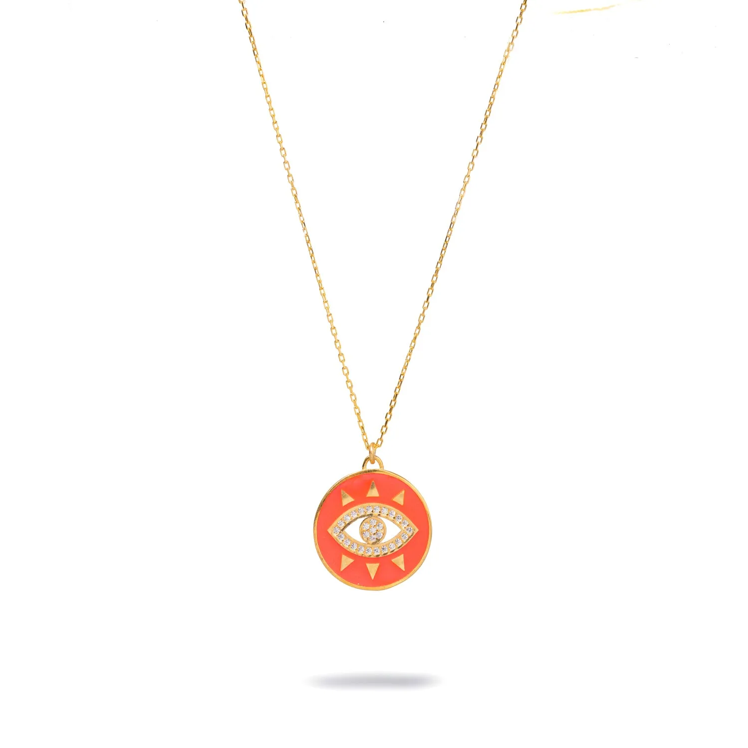 Cheerful Neon Pink Evil Eye & Diamond Pendant Gold Chain Necklace