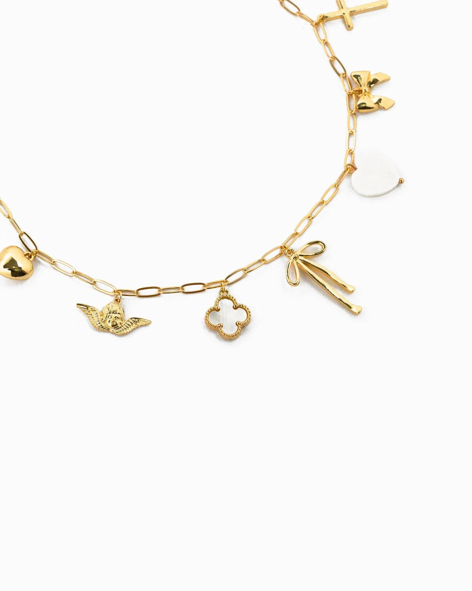 Chunky Bow Charm Necklace: Gold