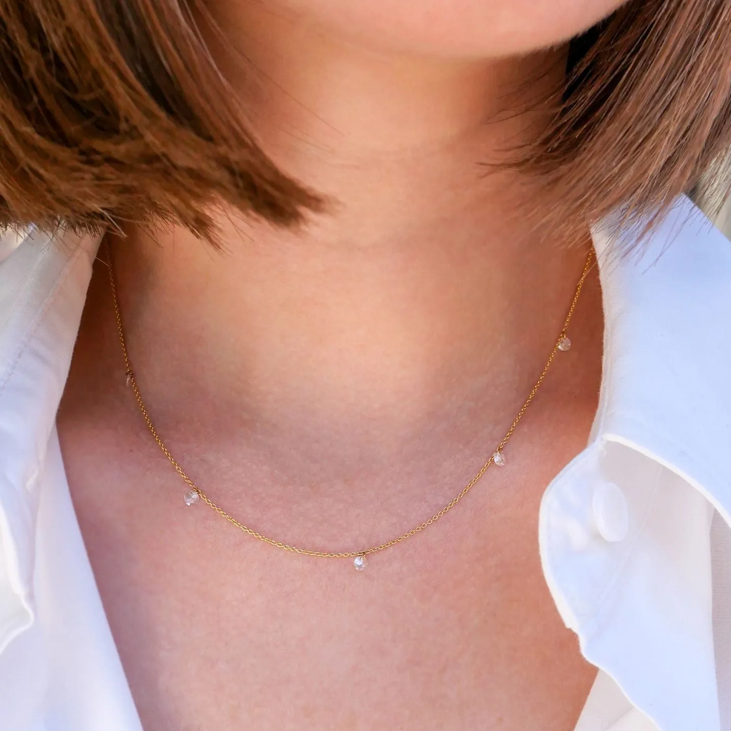 Cien 5 Stone White Diamond Drop Necklace