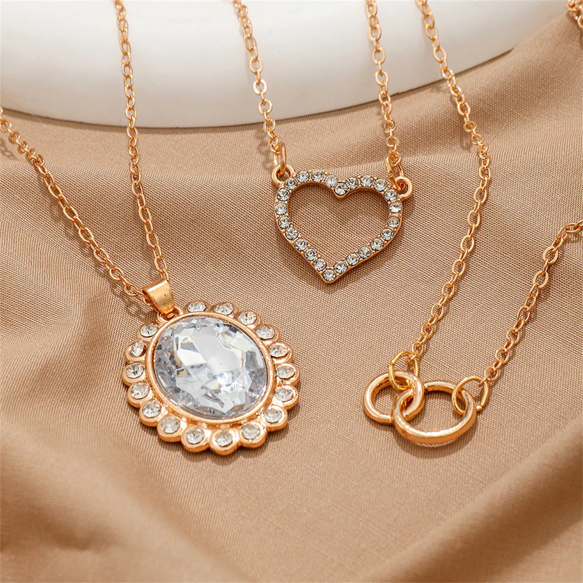 Clear Crystal & Cubic Zirconia 18K Gold-Plated Oval Pendant Necklace Set