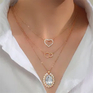Clear Crystal & Cubic Zirconia 18K Gold-Plated Oval Pendant Necklace Set