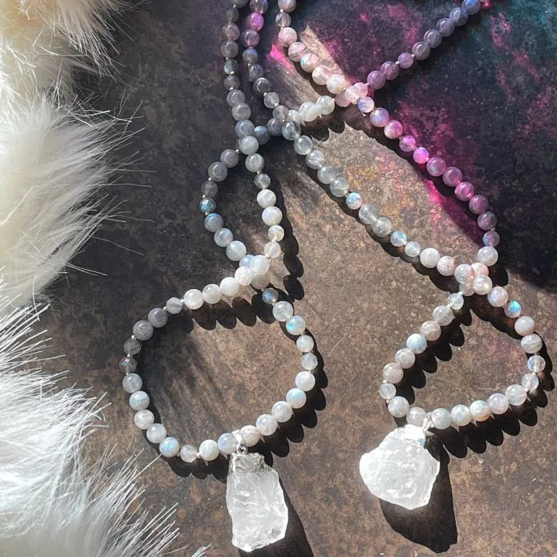 Clear Quartz Pendant Necklace with Labradorite Gemstones