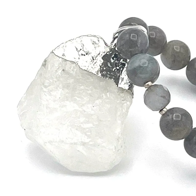 Clear Quartz Pendant Necklace with Labradorite Gemstones
