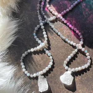 Clear Quartz Pendant Necklace with Labradorite Gemstones