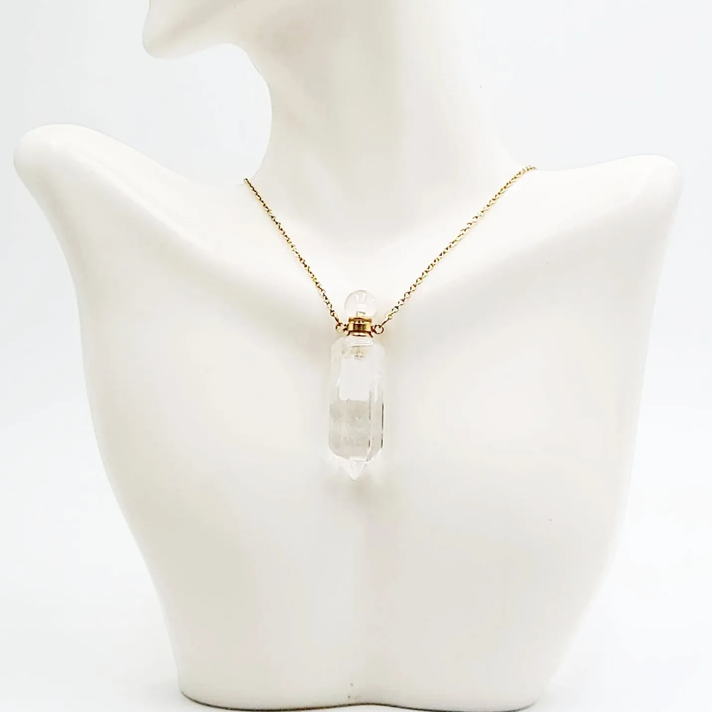 Clear Quartz Point Bottle Pendant Necklace Holder Perfume Oils Incense Ashes