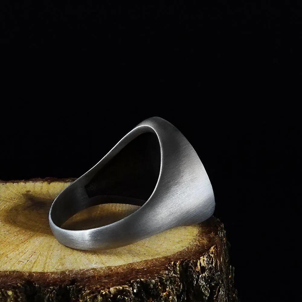 Compass Men's Signet Ring Handmade Oxidized Solid 925 Silver