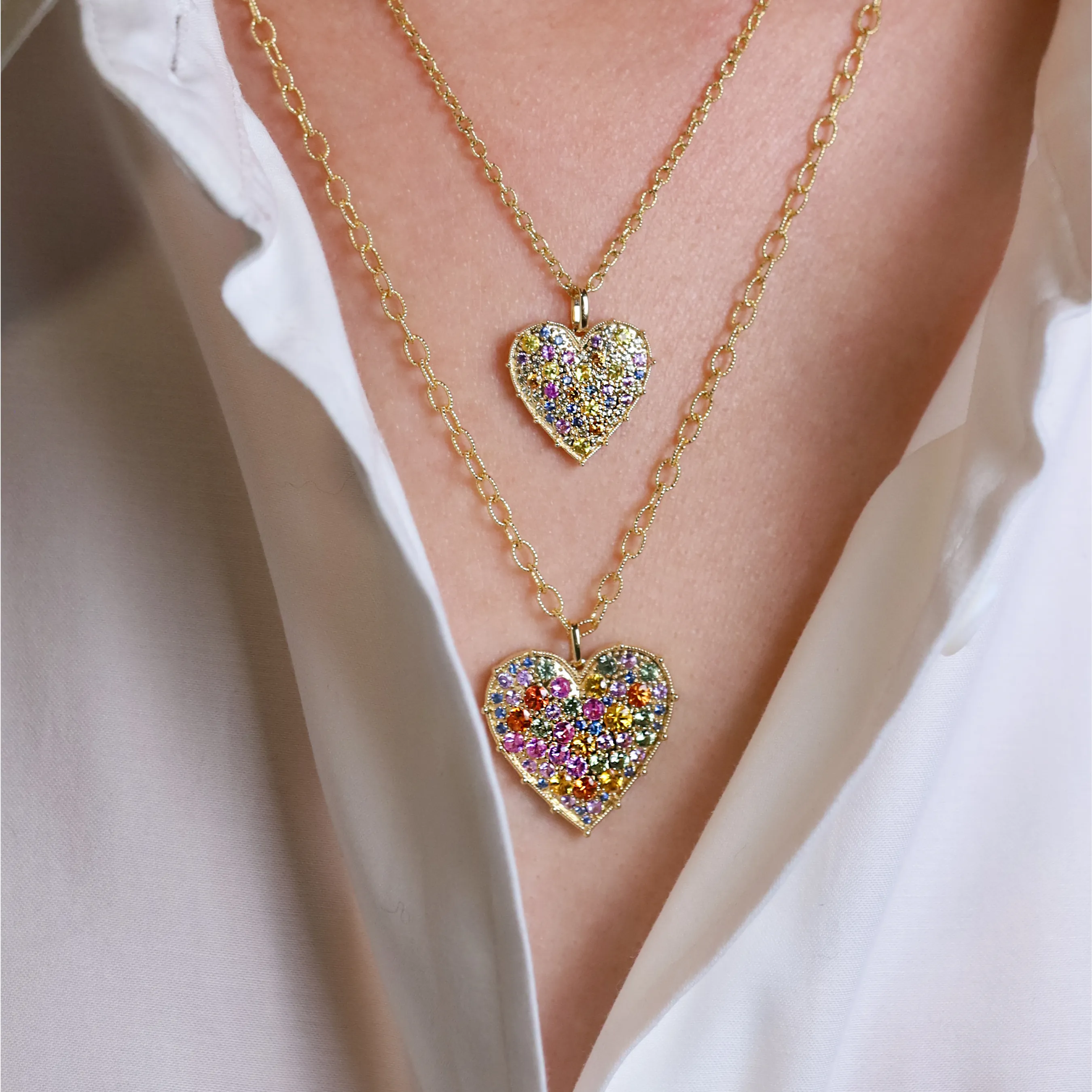 Confetti Heart Rainbow Sapphire Pendant