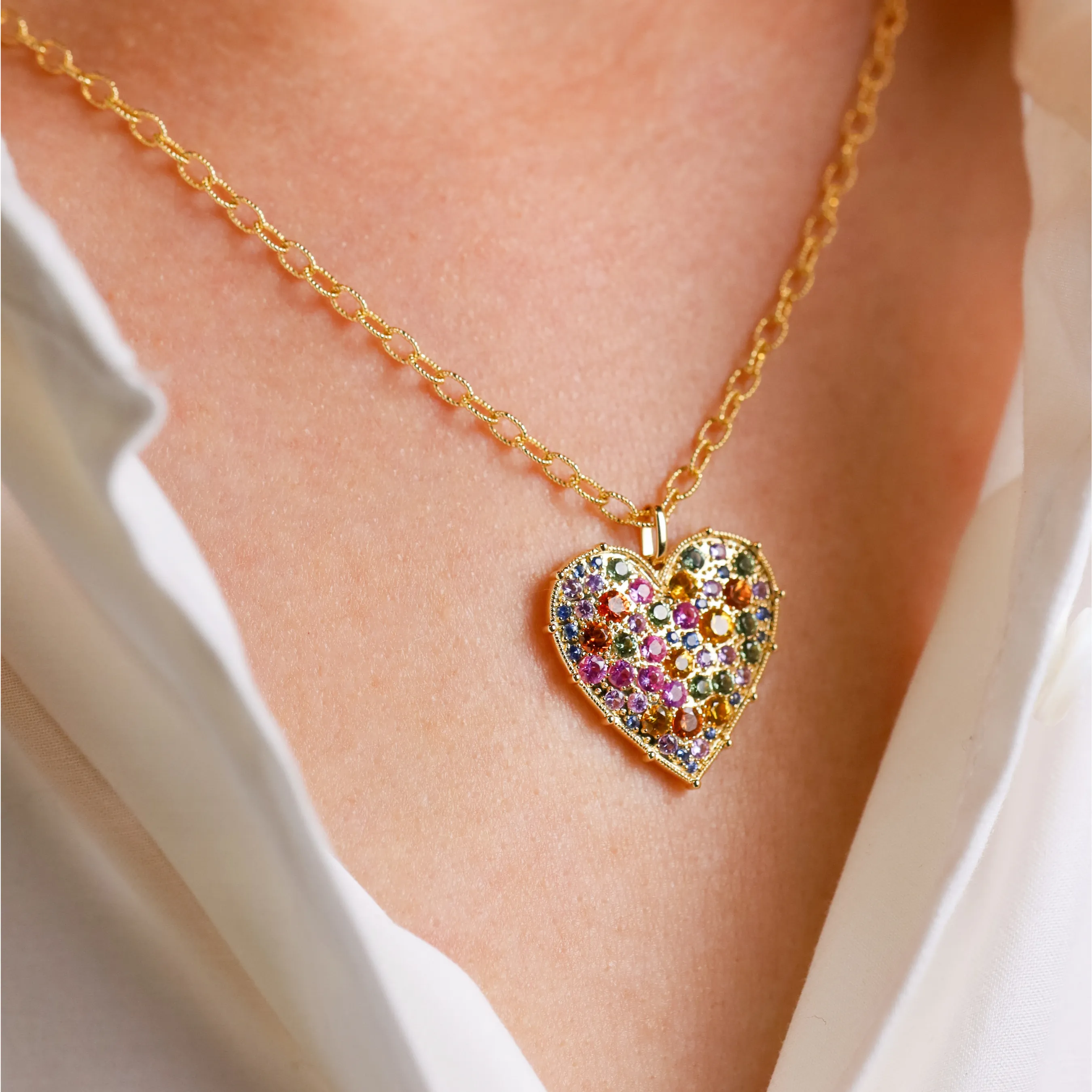 Confetti Heart Rainbow Sapphire Pendant