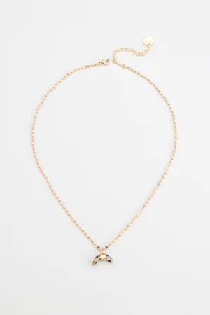 Cream Crescent Pendant Moonstone Beads Necklace