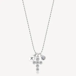 Cross Crystal Charm Necklace in Stainless Steel