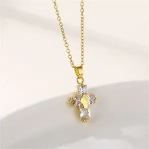 Crystal & 18K Gold-Plated Stacked Cross Pendant Necklace
