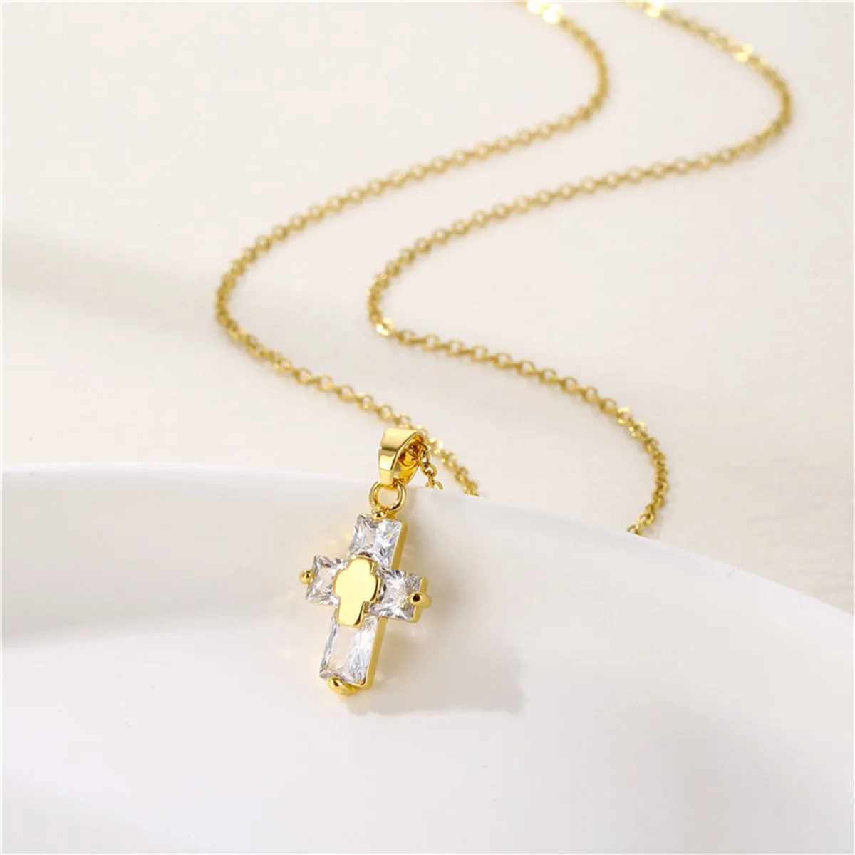 Crystal & 18K Gold-Plated Stacked Cross Pendant Necklace