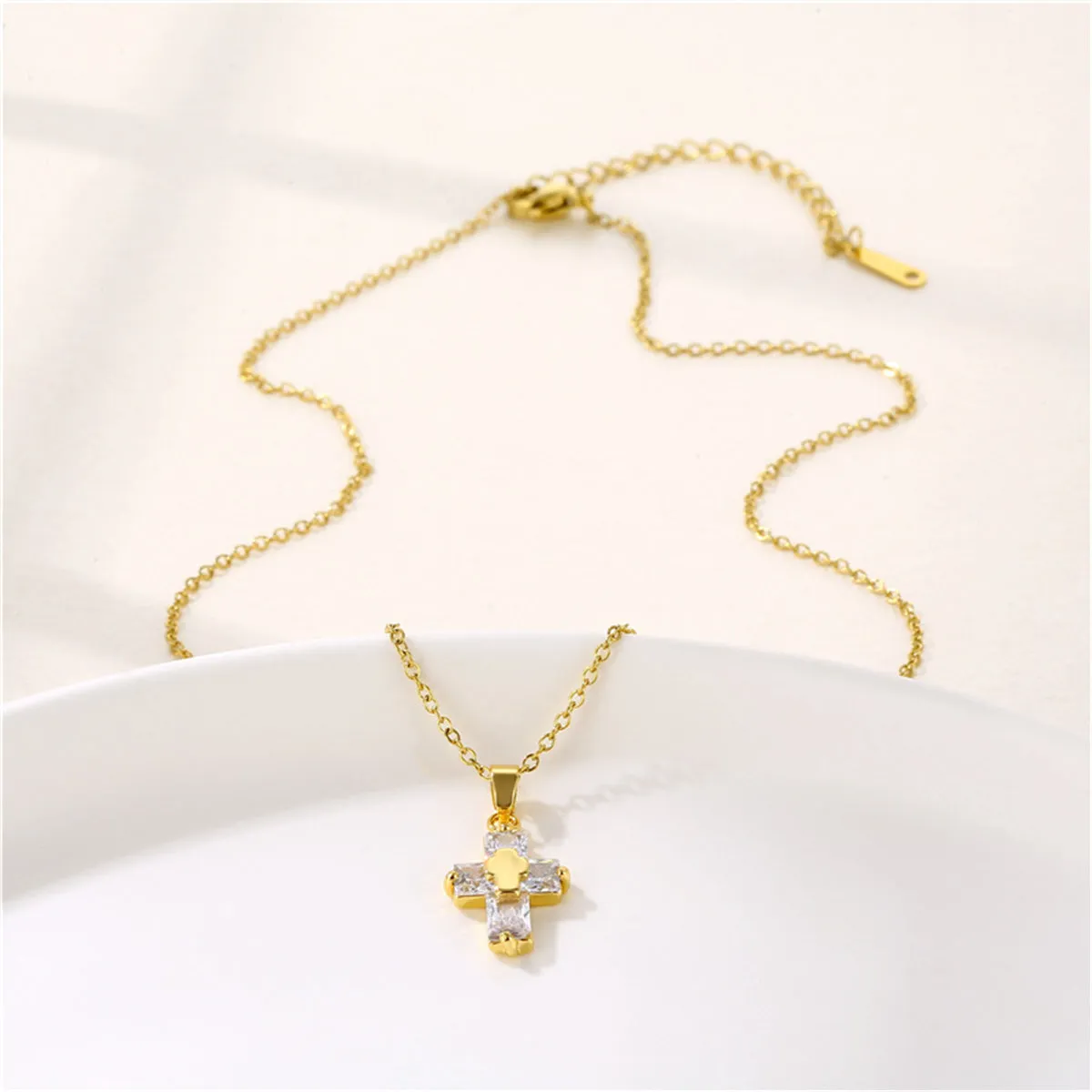 Crystal & 18K Gold-Plated Stacked Cross Pendant Necklace
