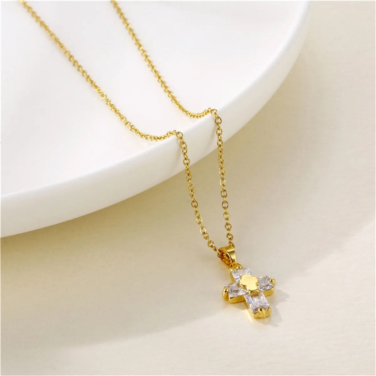 Crystal & 18K Gold-Plated Stacked Cross Pendant Necklace