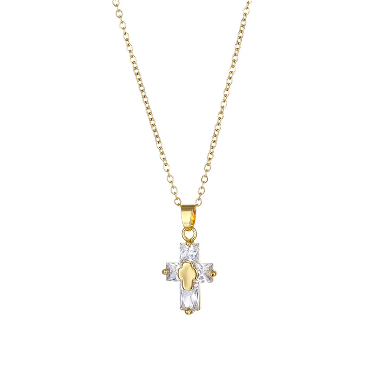 Crystal & 18K Gold-Plated Stacked Cross Pendant Necklace