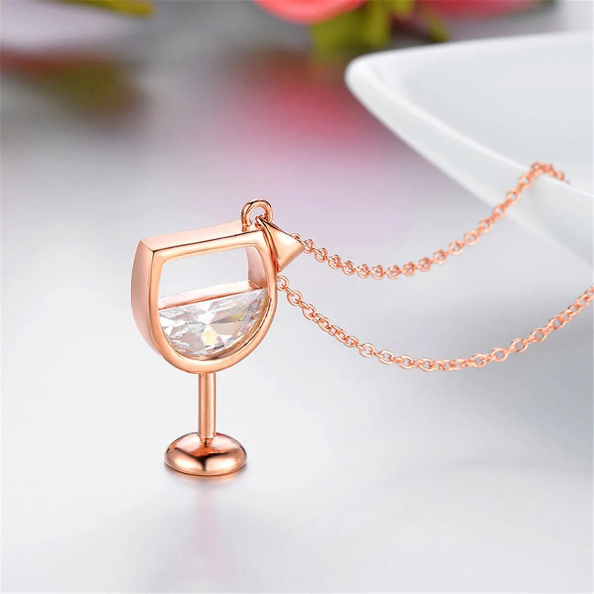 Crystal & 18K Rose Gold-Plated Wineglass Pendant Necklace
