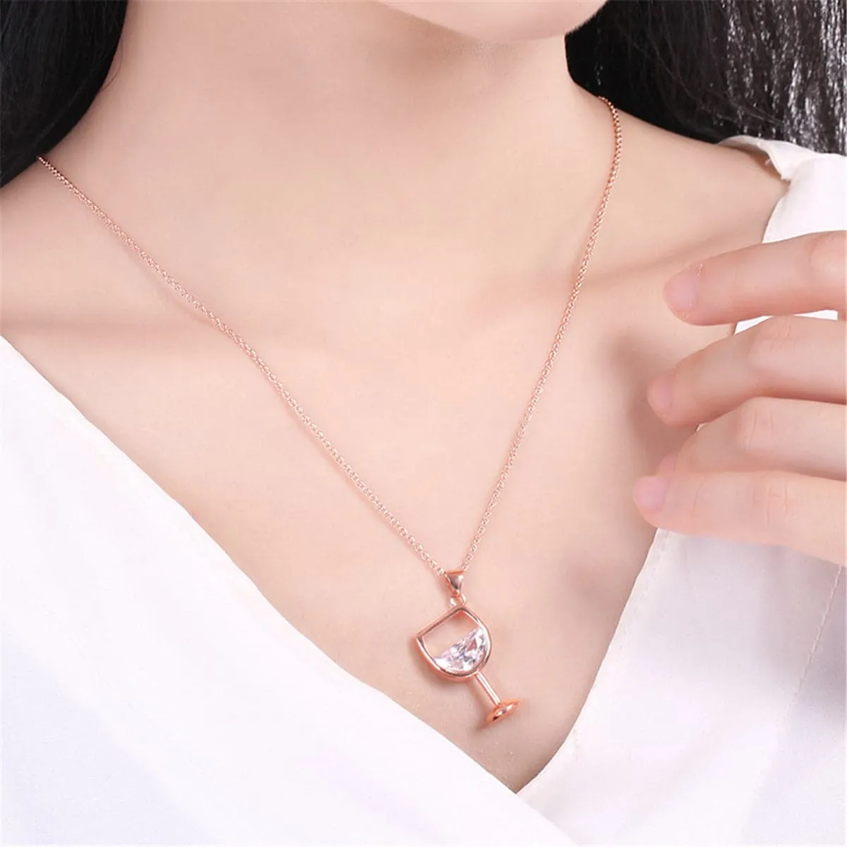 Crystal & 18K Rose Gold-Plated Wineglass Pendant Necklace