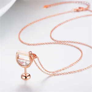 Crystal & 18K Rose Gold-Plated Wineglass Pendant Necklace