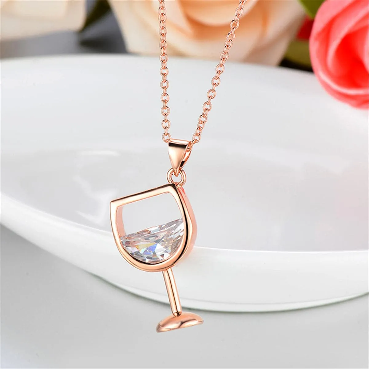 Crystal & 18K Rose Gold-Plated Wineglass Pendant Necklace