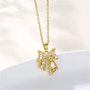 Crystal & Cubic Zirconia 18K Gold-Plated Bow Pendant Necklace