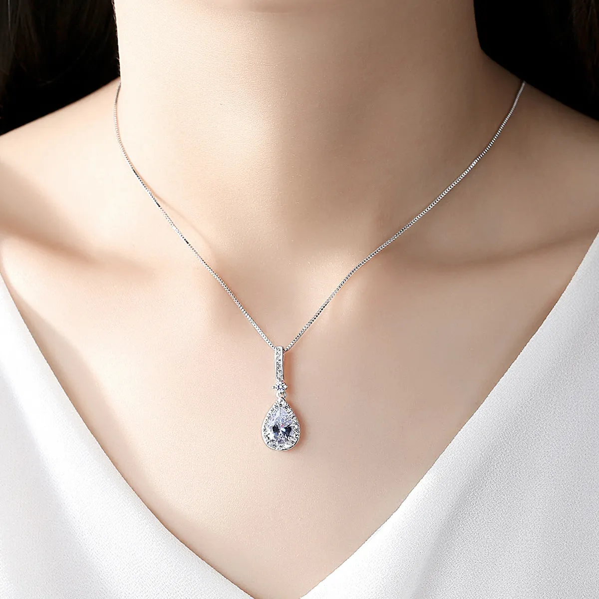 Crystal & Cubic Zirconia Teardrop Pendant Necklace