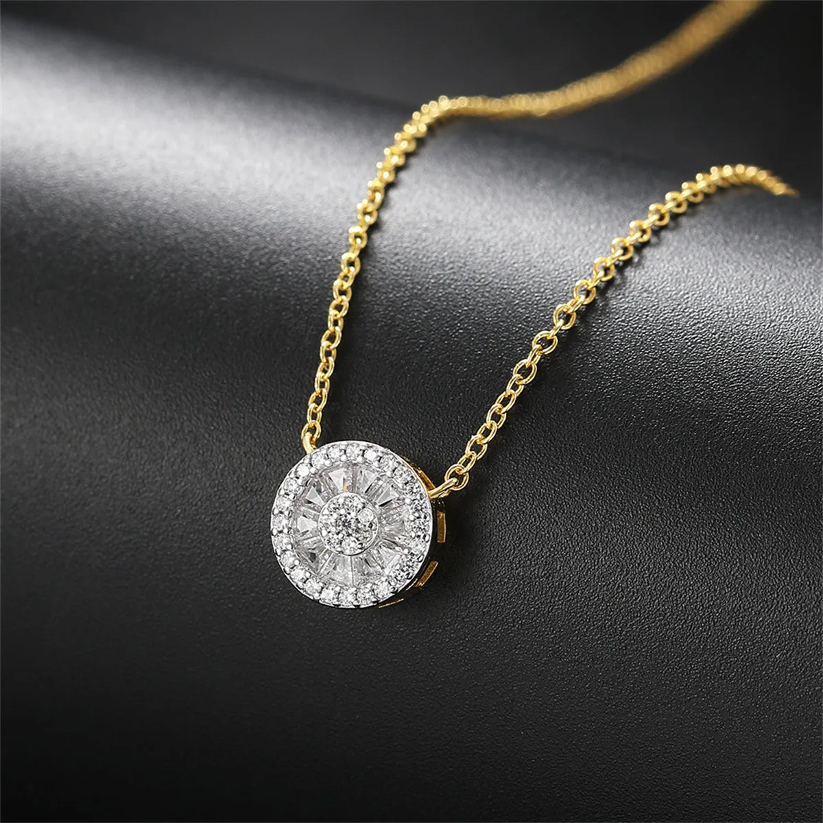 Crystal & Cubic Zirconia Two-Tone Round Pendant Necklace
