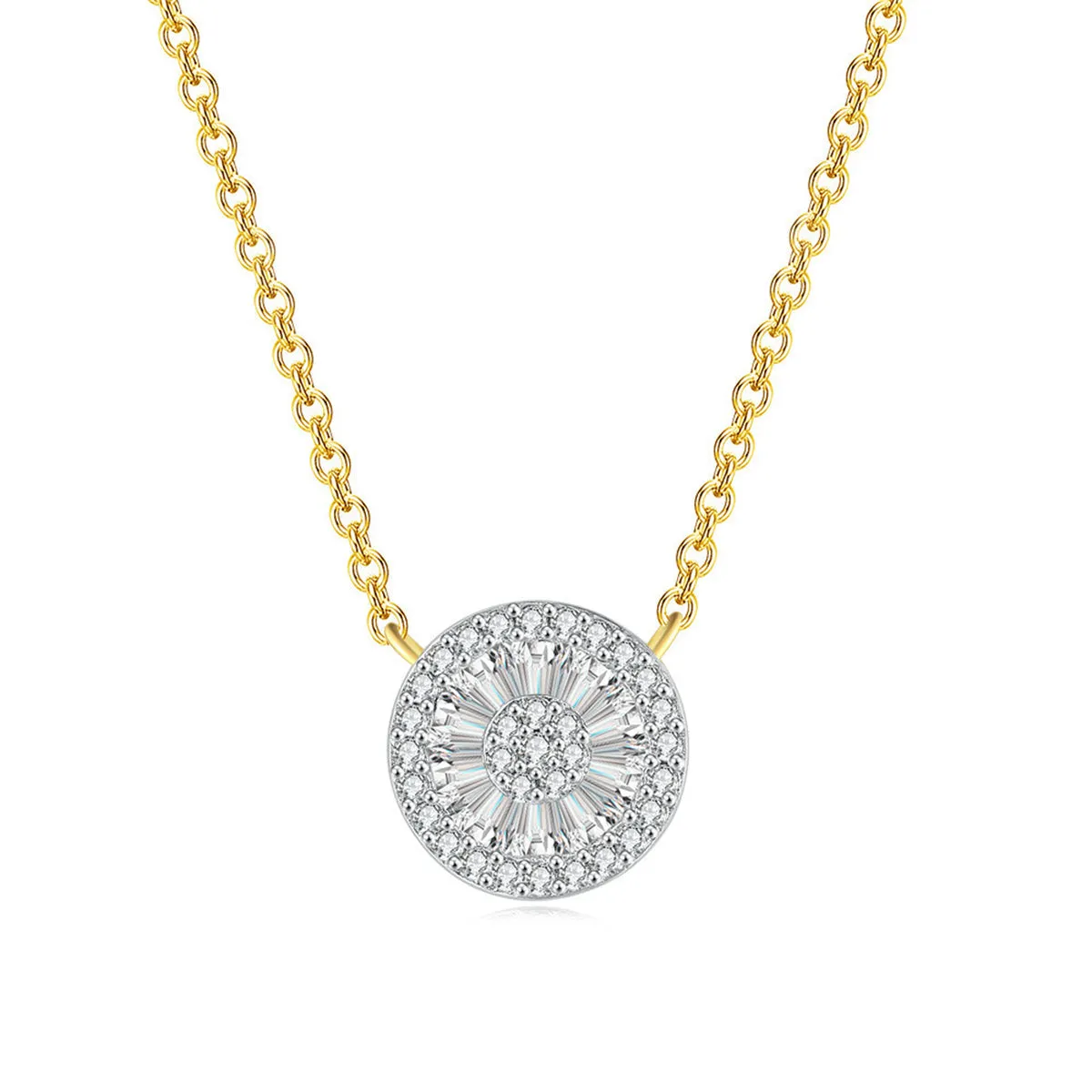 Crystal & Cubic Zirconia Two-Tone Round Pendant Necklace