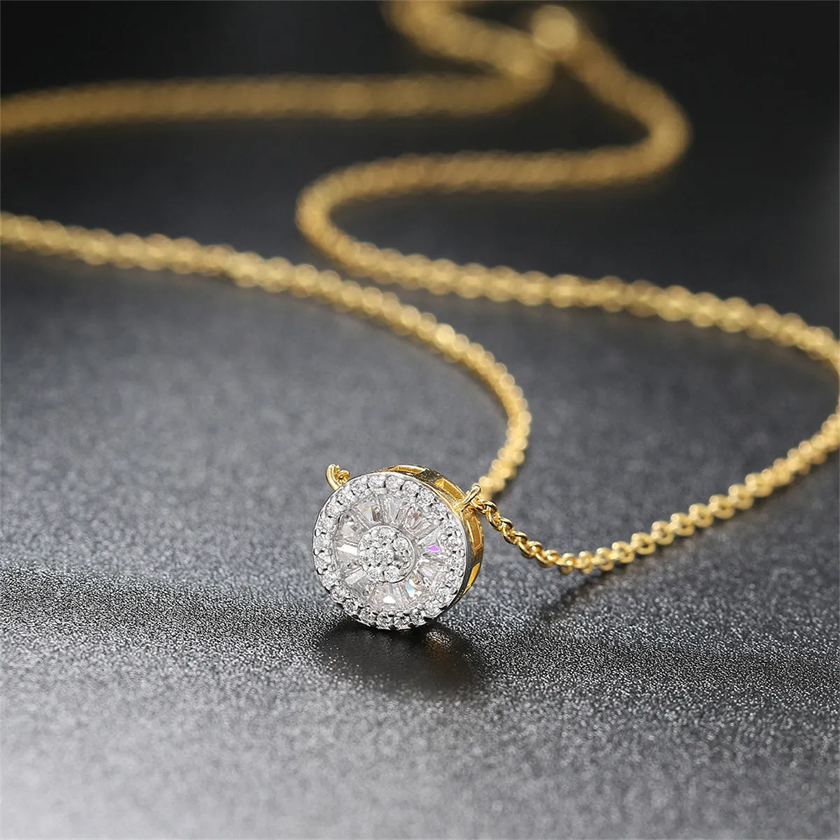 Crystal & Cubic Zirconia Two-Tone Round Pendant Necklace