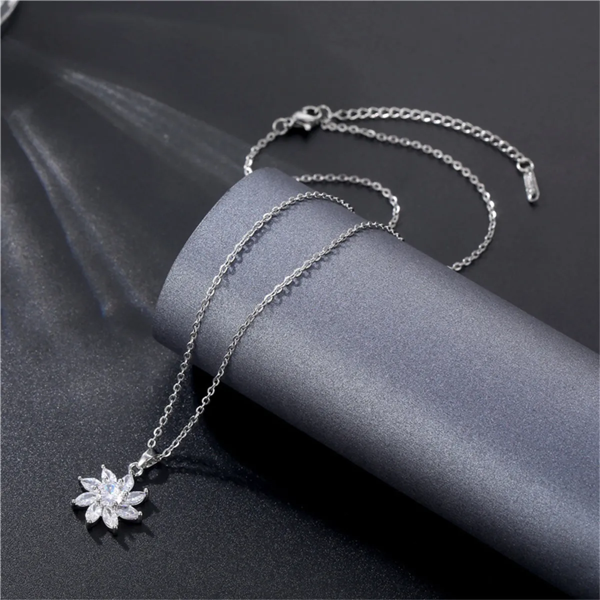 Crystal & Silver-Plated Flower Pendant Necklace
