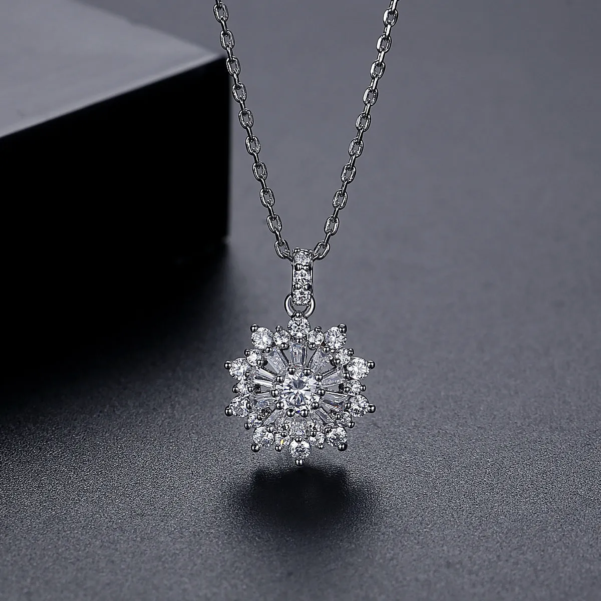 Crystal & Silver-Plated Flower Pendant Necklace