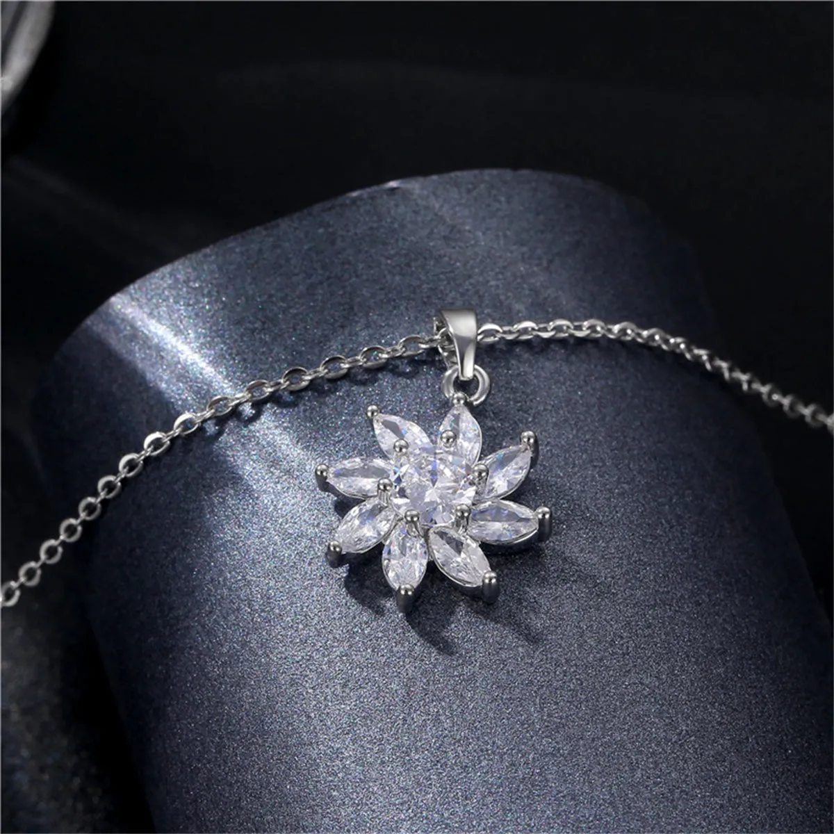 Crystal & Silver-Plated Flower Pendant Necklace