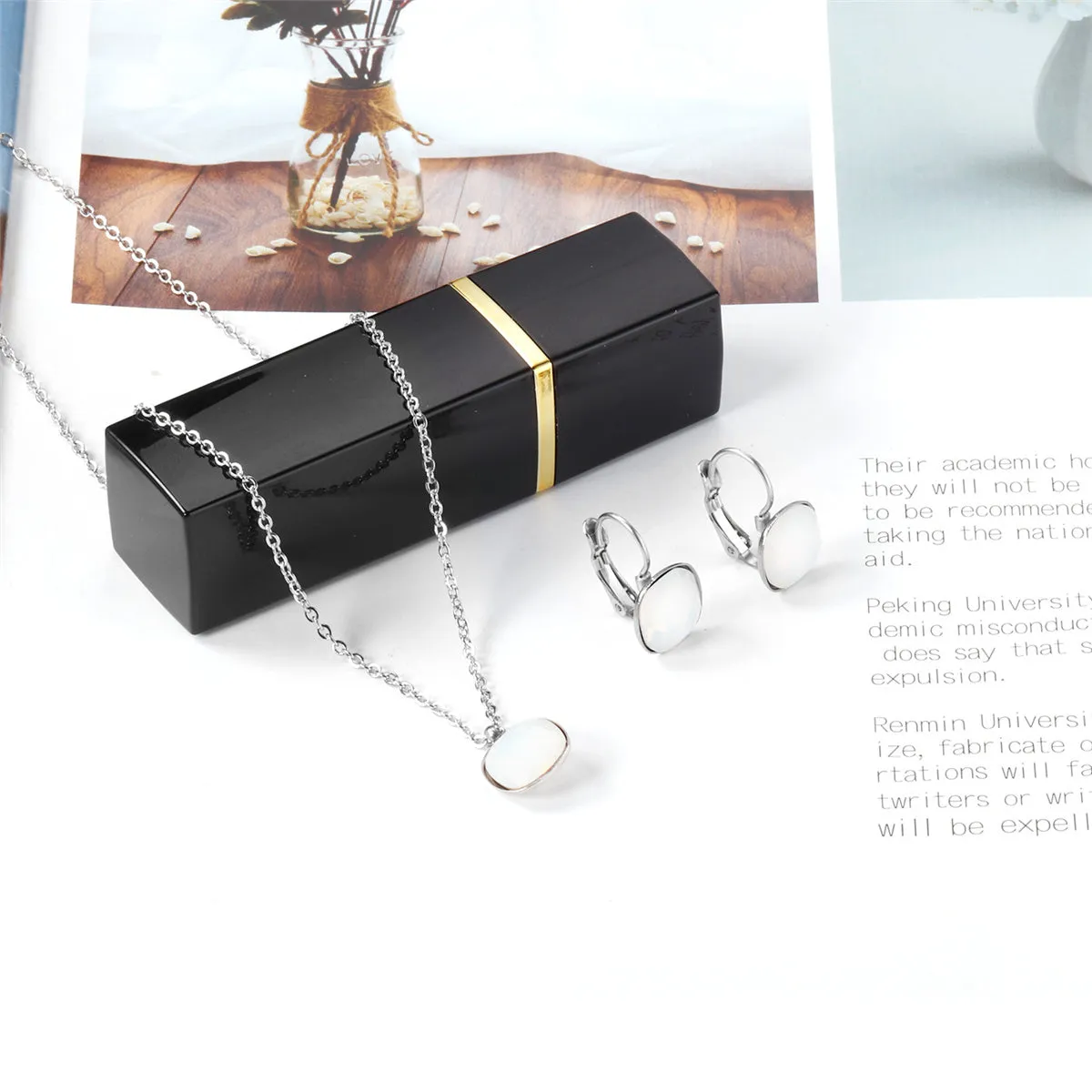 Crystal & Silver-Plated Square Huggie Earring Set