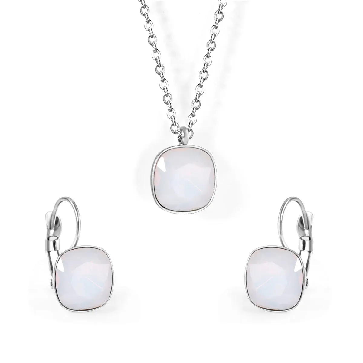 Crystal & Silver-Plated Square Huggie Earring Set
