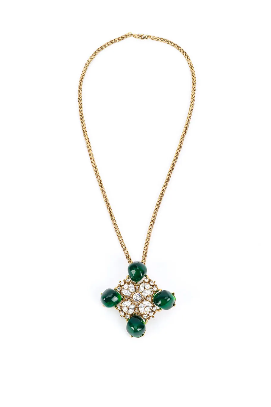 Crystal Floral Cross Brooch Pendant Necklace