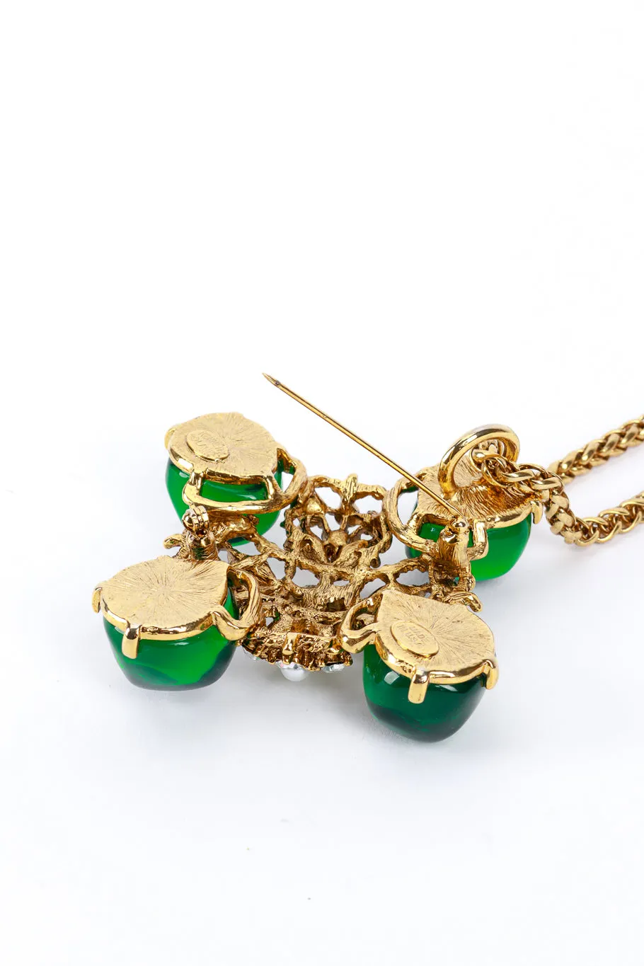 Crystal Floral Cross Brooch Pendant Necklace