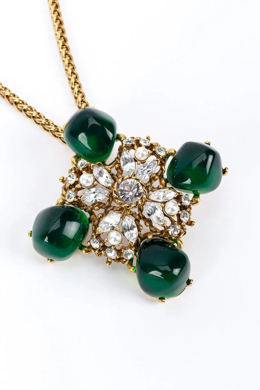 Crystal Floral Cross Brooch Pendant Necklace