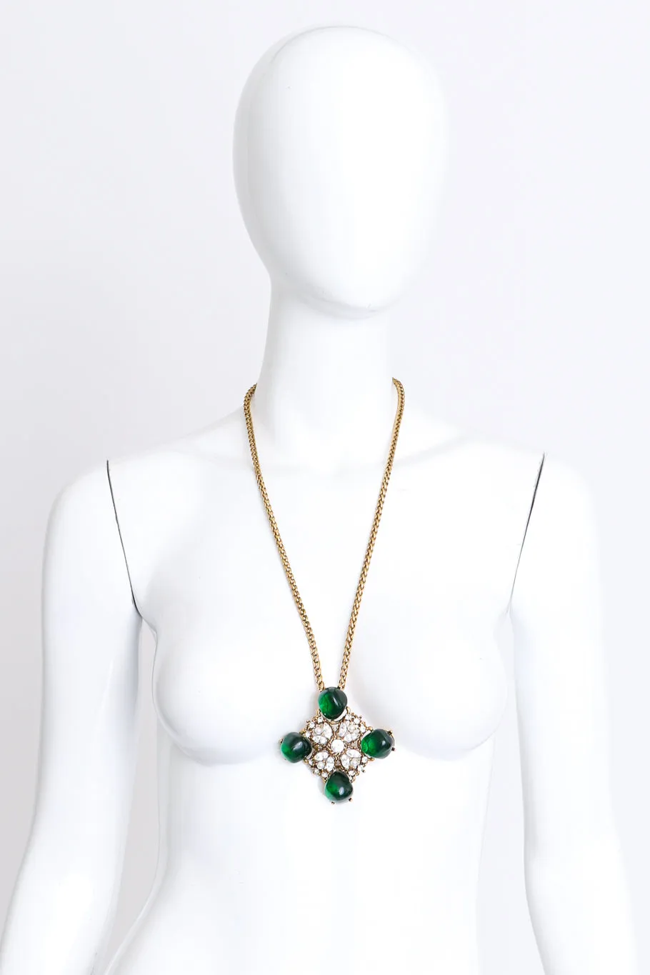 Crystal Floral Cross Brooch Pendant Necklace