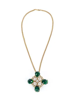 Crystal Floral Cross Brooch Pendant Necklace