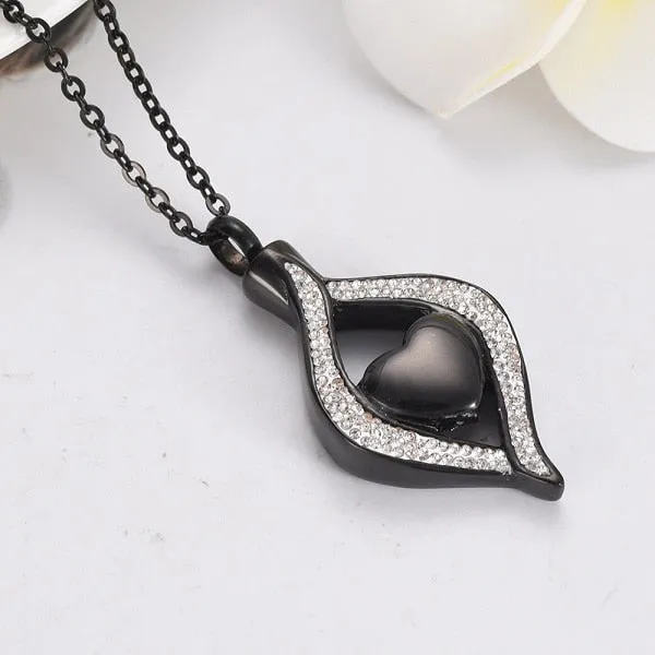 Crystal Teardrop with Heart Cremation Necklace
