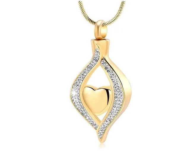 Crystal Teardrop with Heart Cremation Necklace